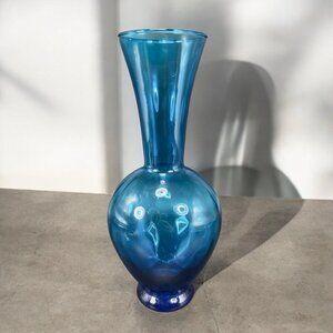 Venetian Blue Art Glass Vase Empoli Optic Pattern Italian Glass Vase Vintage VTG